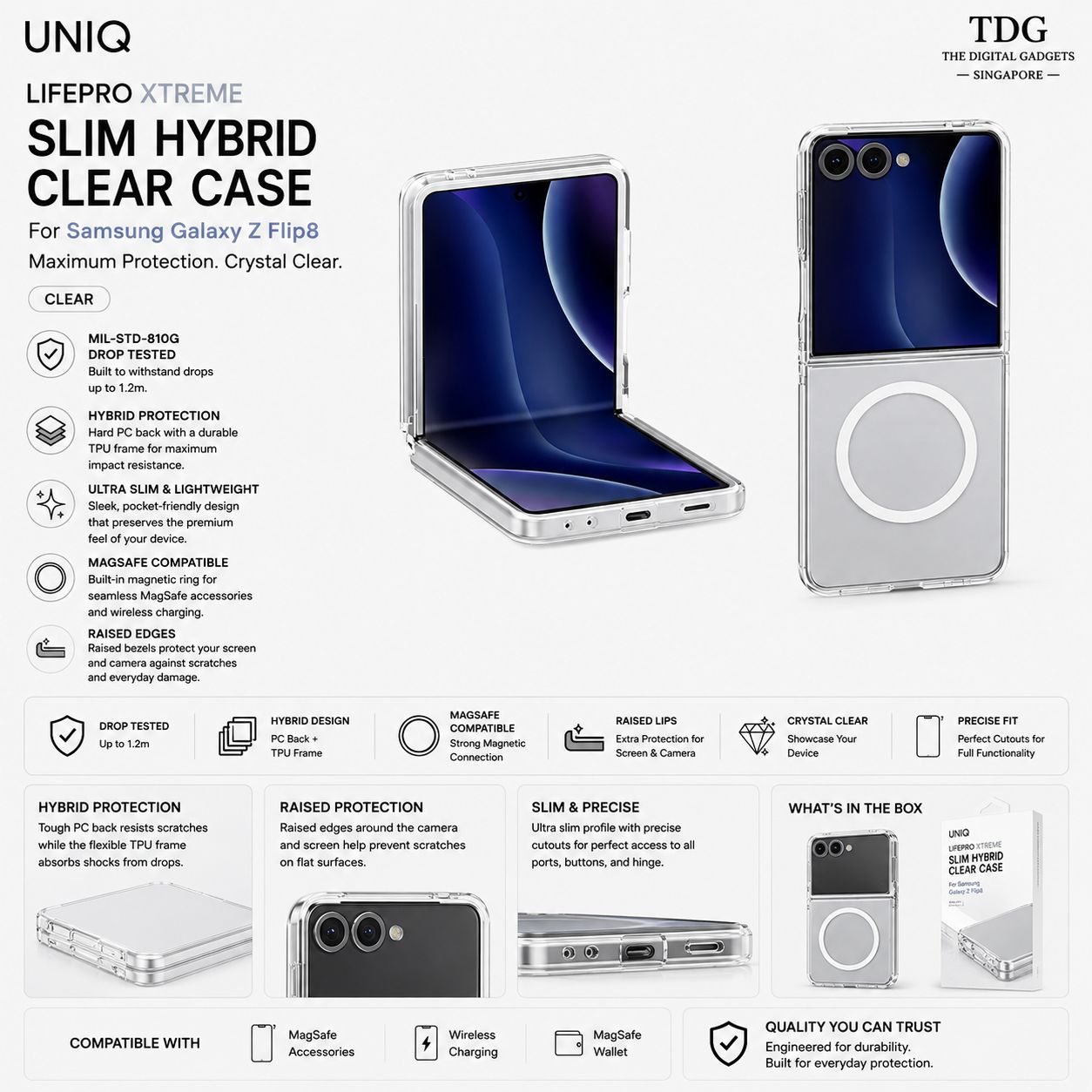 Uniq Samsung Galaxy Z Flip8 Lifepro Xtreme Slim Hybrid Clear Case, Clear