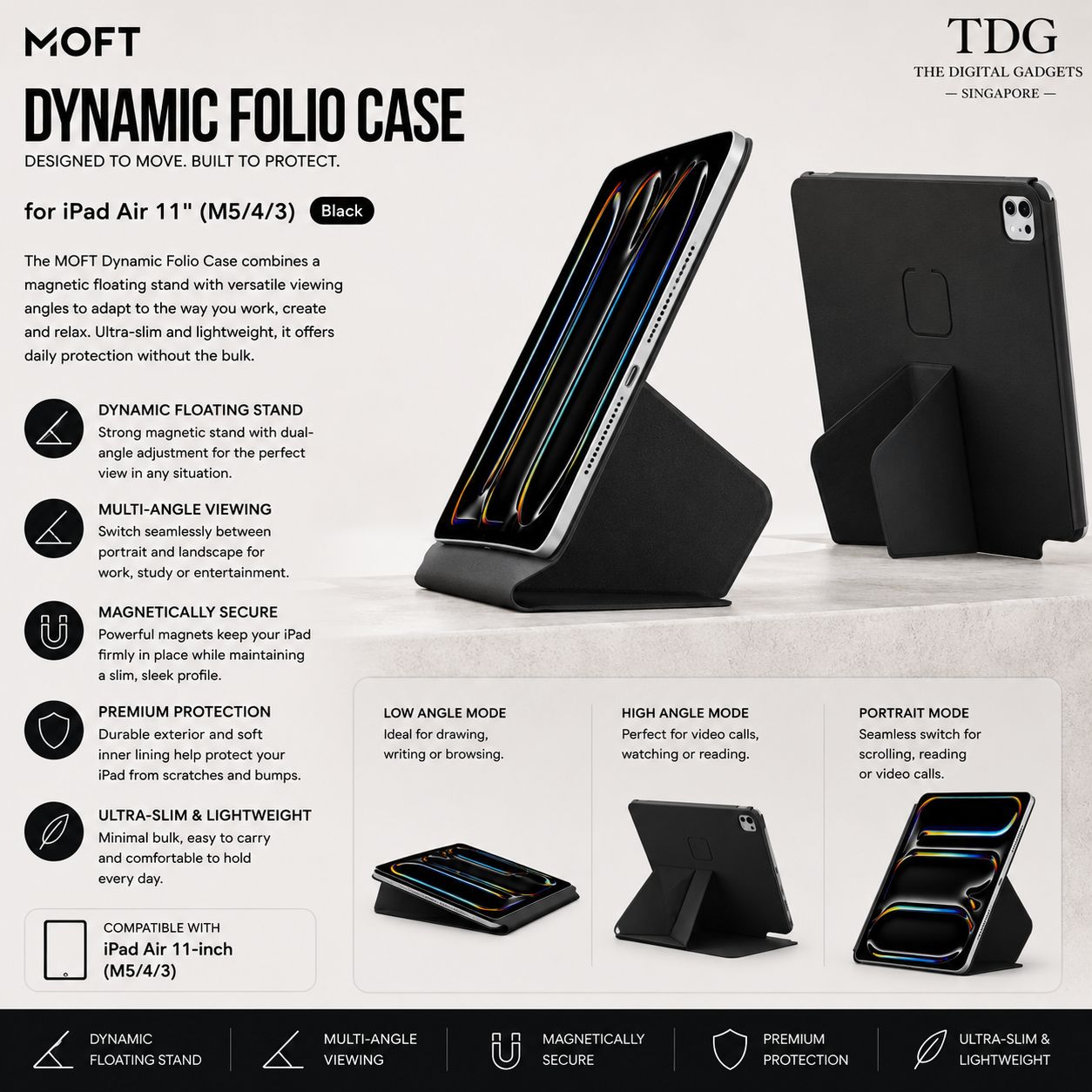 MOFT iPad Air 11" (M4/M3/M2) Dynamic Folio Case – Jet Black