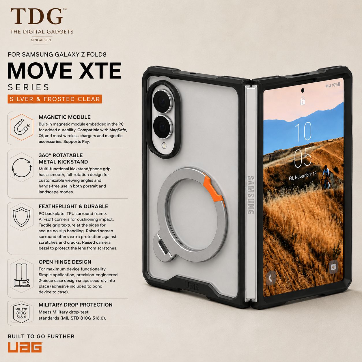 UAG Samsung Galaxy Z Fold8 Mouve XTE with Ring Stand, Ice (Online $140.95)