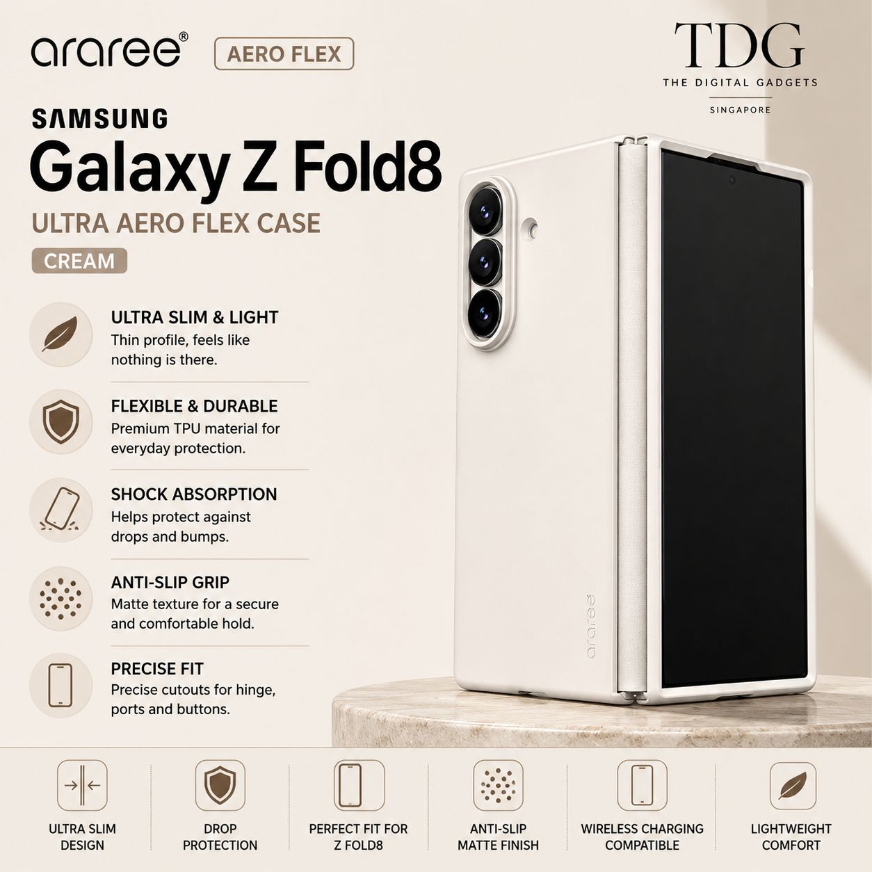 Araree Samsung Galaxy Z Fold8 Ultra Aero Flex Case, Cream