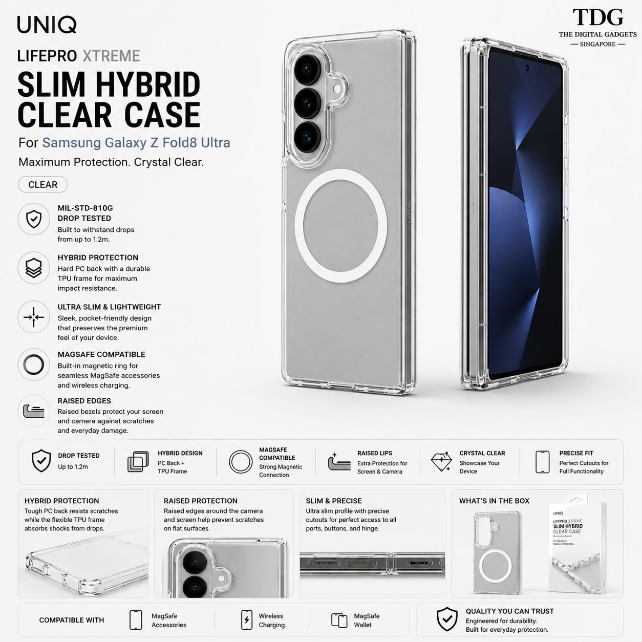 Uniq Samsung Galaxy Z Fold8 Ultra Lifepro Xtreme Slim Hybrid Clear Case, Clear