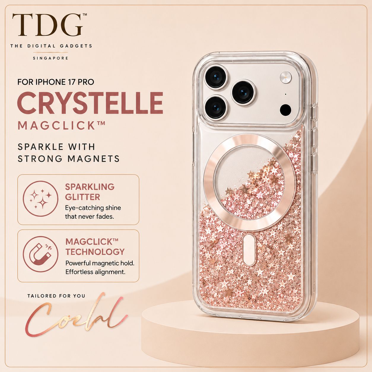 Coehl iPhone 17 Pro Crystelle Case, Sparkling Silver
