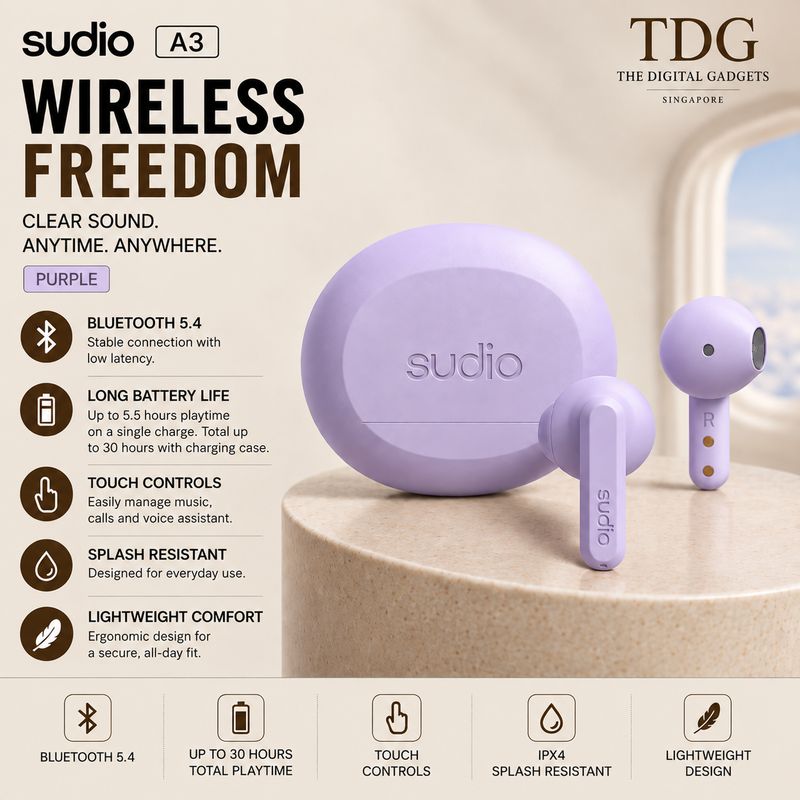 Sudio A3 Wireless Earbuds – Purple