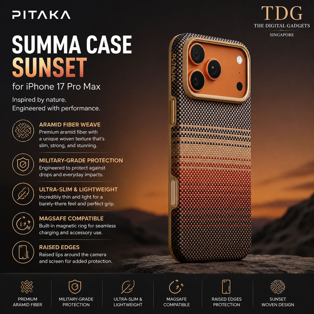 Pitaka iPhone 17 Pro Max Summa Case, Sunset
