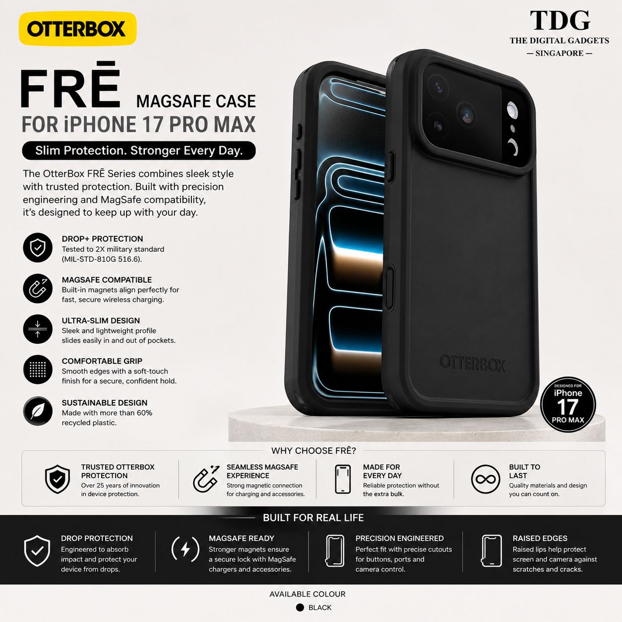 OtterBox iPhone 17 Pro Max Fre MagSafe Case, Black