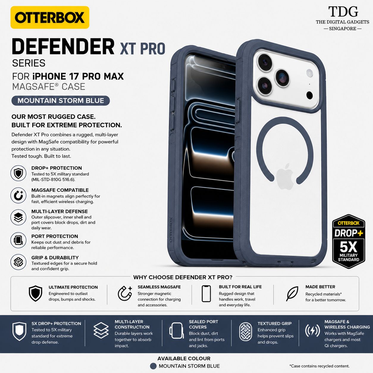 OtterBox iPhone 17 Pro Max Defender XT Pro MagSafe Case, Mountain Storm Blue