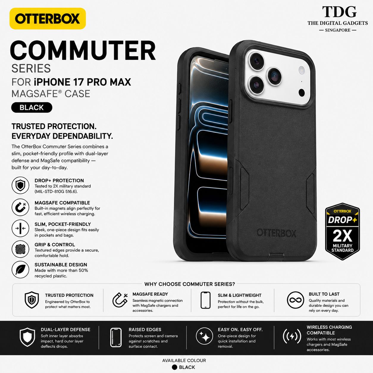 OtterBox iPhone 17 Pro Max Commuter MagSafe Case, Black