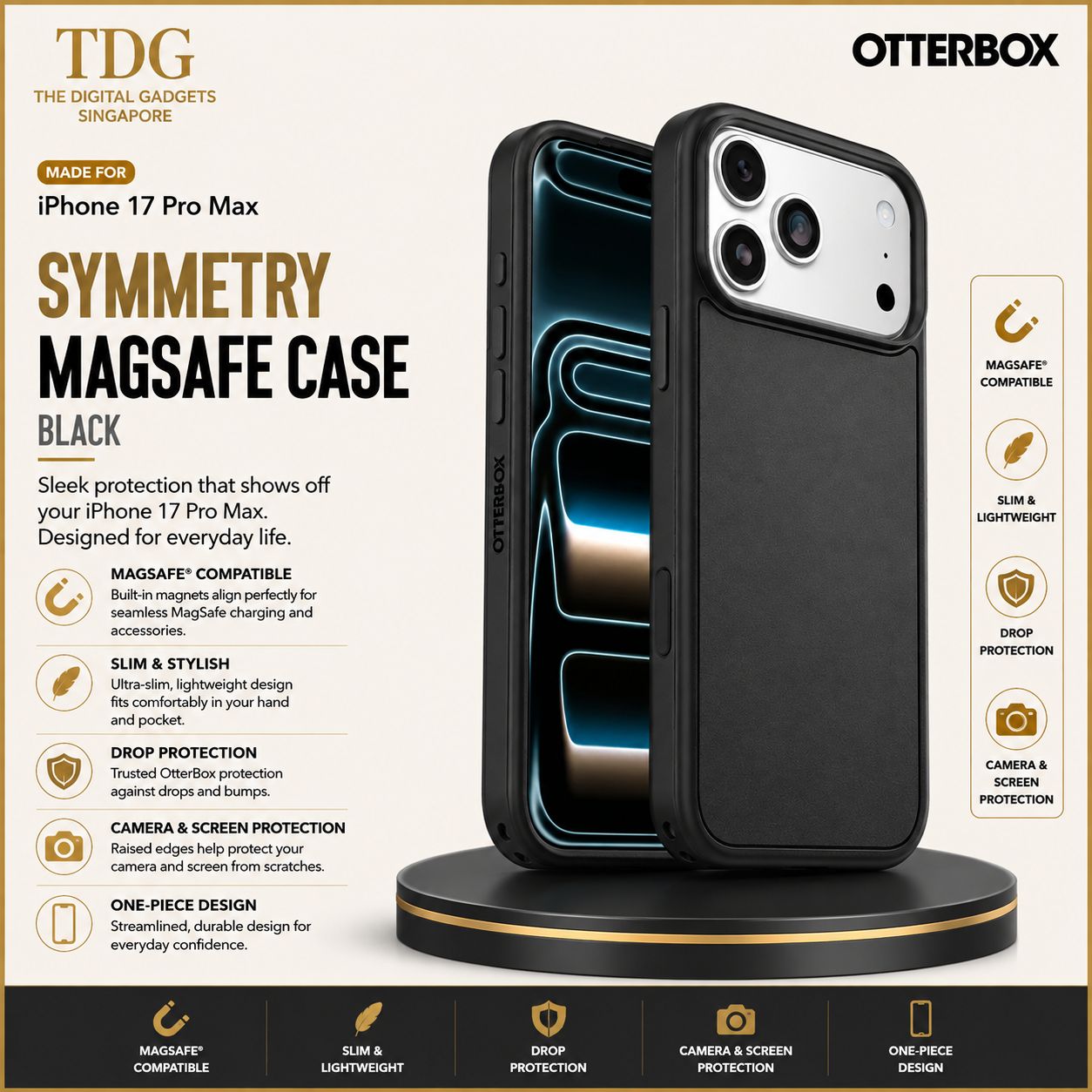 OtterBox iPhone 17 Pro Max Symmetry MagSafe Case, Black