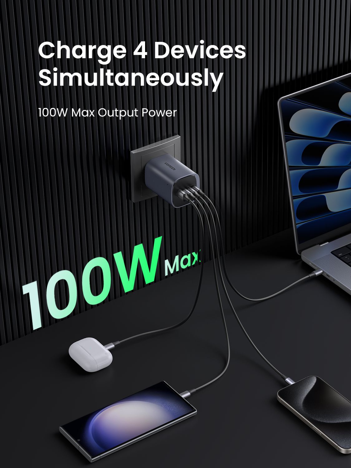 UGREEN Nexode S 100W GaN 4-Port Fast Charger 3C1A - Grey