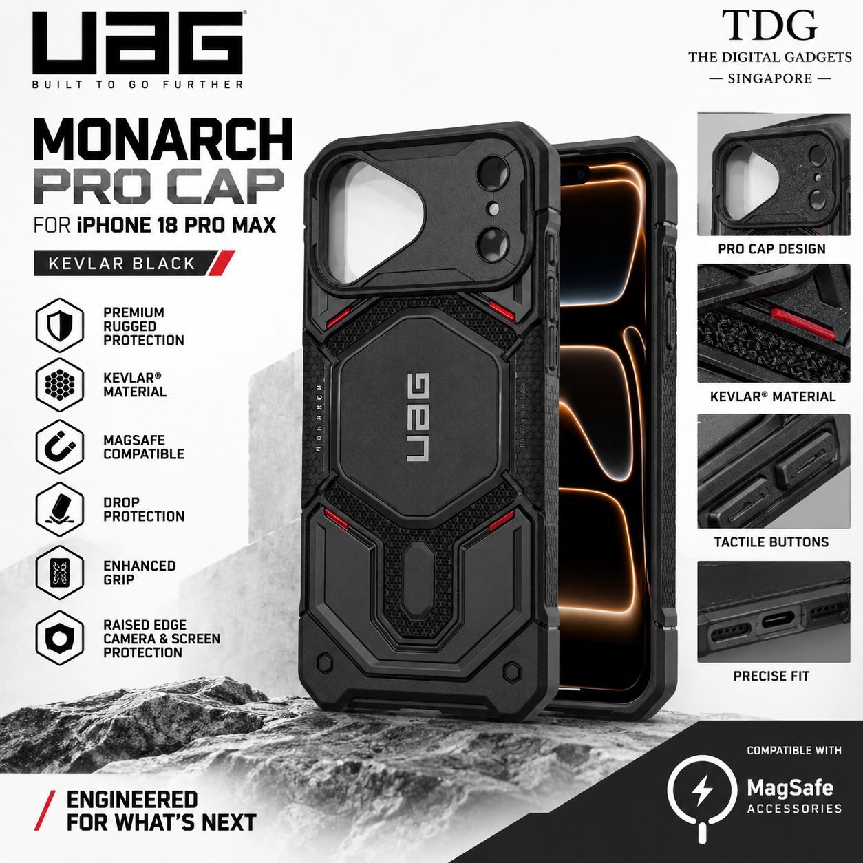 UAG iPhone 18 Pro Max Monarch Pro Cap Case – Kevlar Black