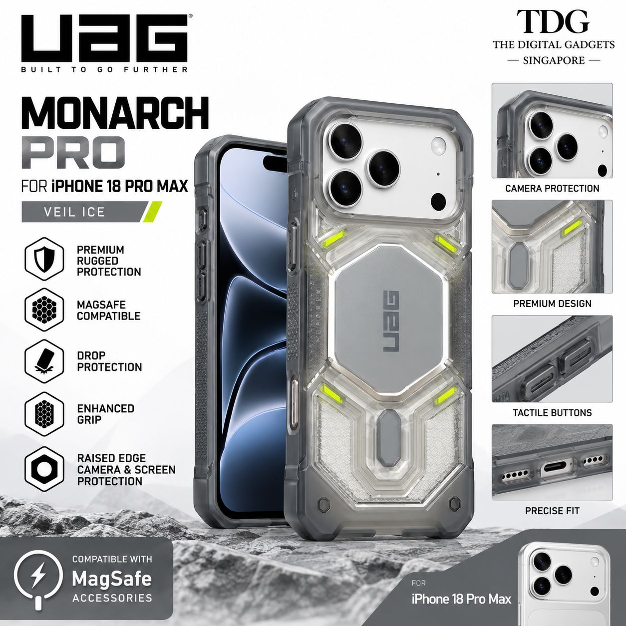 UAG Monarch Pro MagSafe Case for iPhone 18 Pro Max – Veil Ice