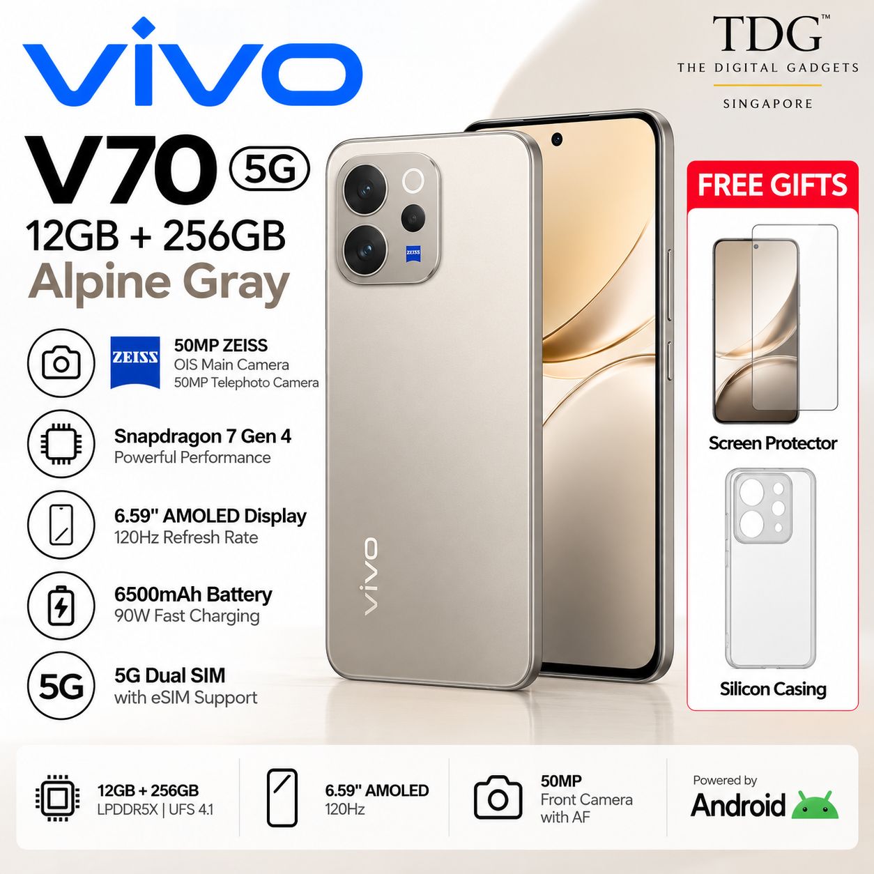 vivo V70 5G 12GB+256GB – Alpine Gray