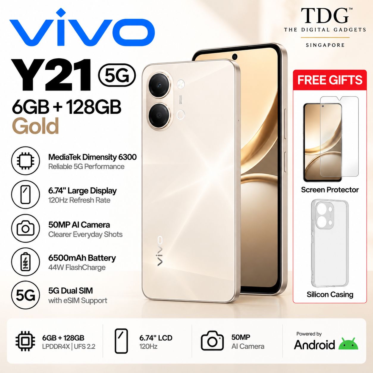 vivo Y21 5G 6GB+128GB – Gold