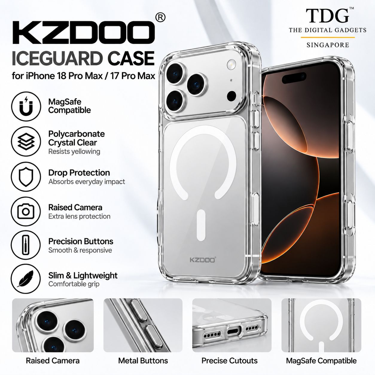 KZDOO iPhone 18 Pro Max / 17 Pro Max Iceguard Case – Clear