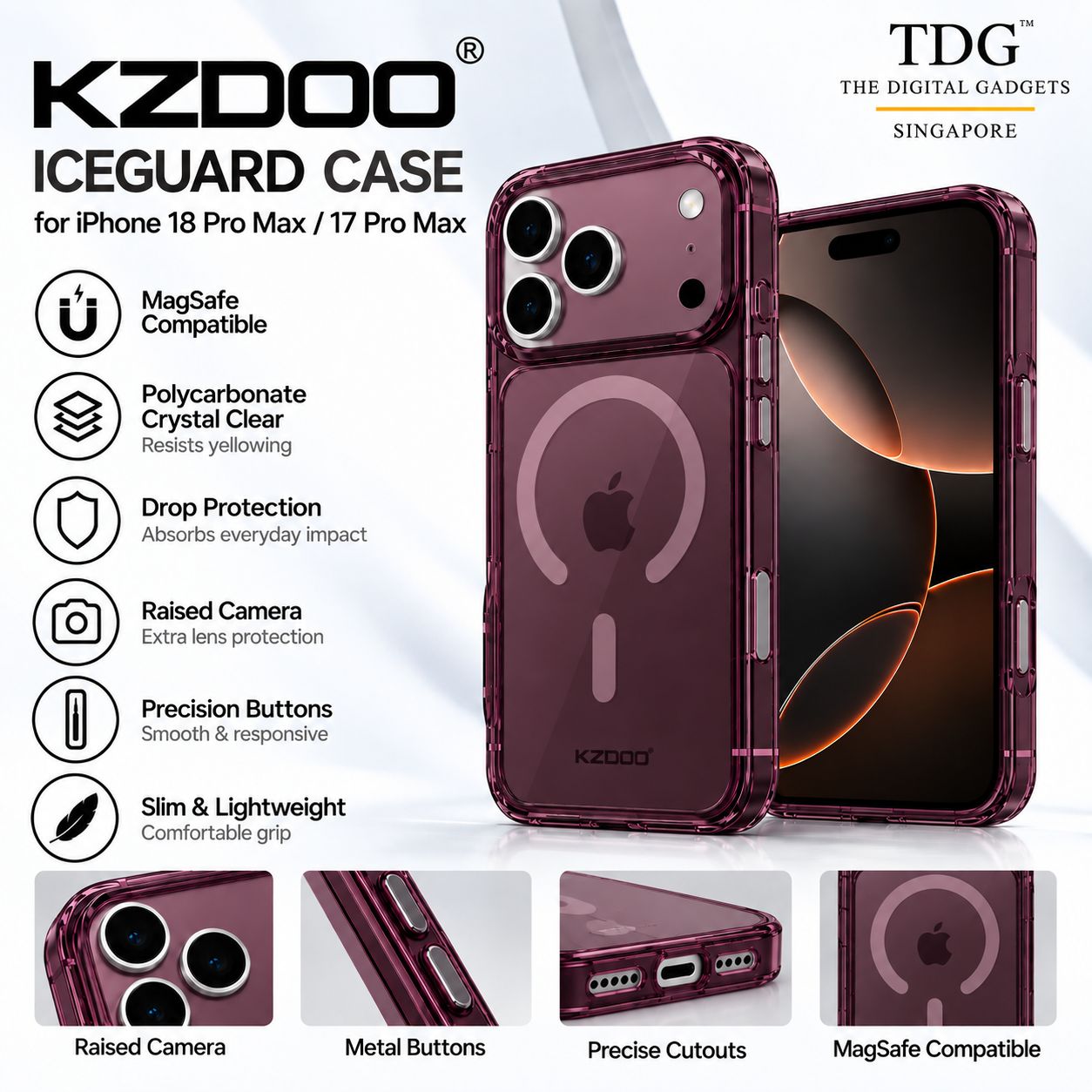 KZDOO iPhone 18 Pro Max/17 Pro Max Iceguard Case, Dark Berry