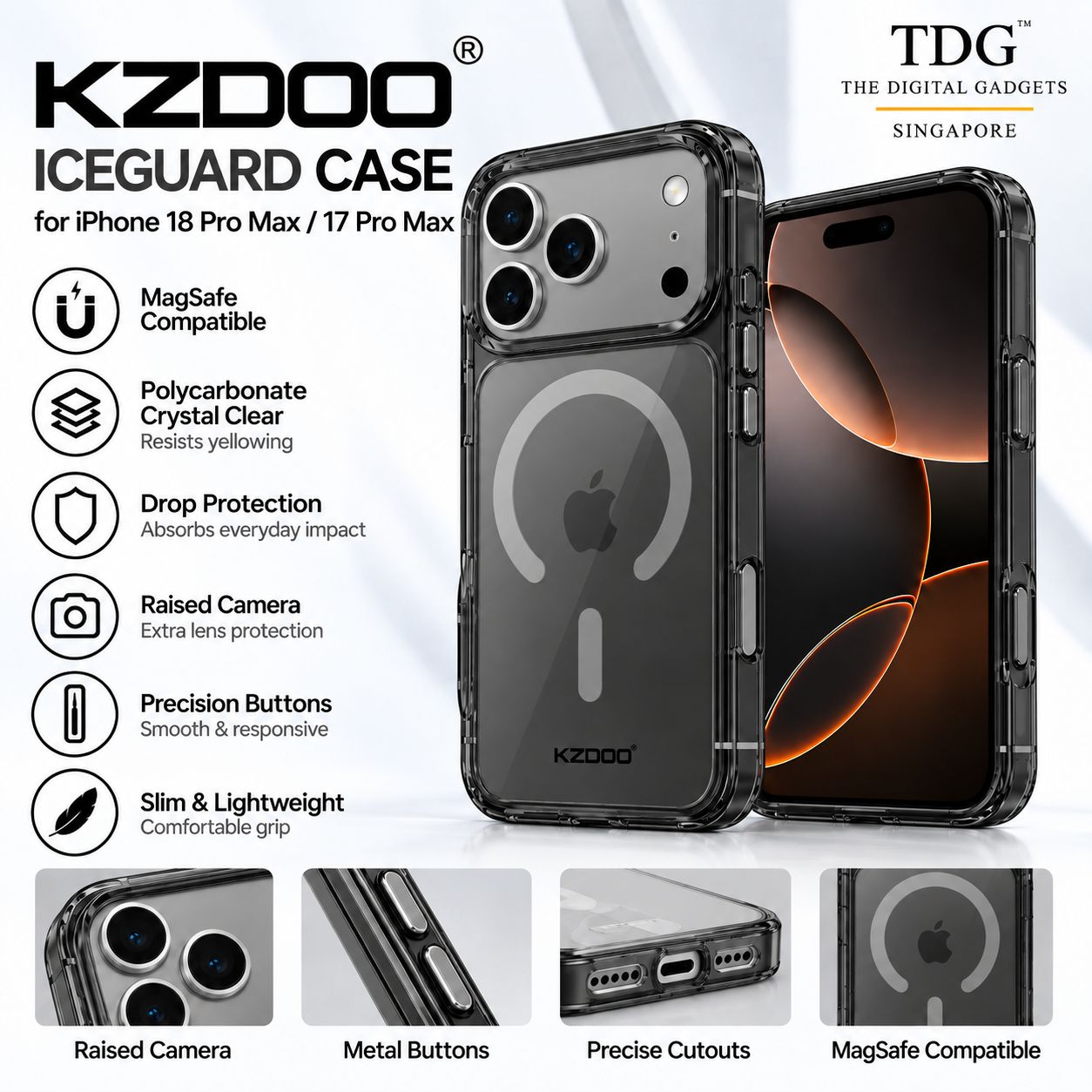 KZDOO iPhone 18 Pro Max / 17 Pro Max Iceguard Case – Black