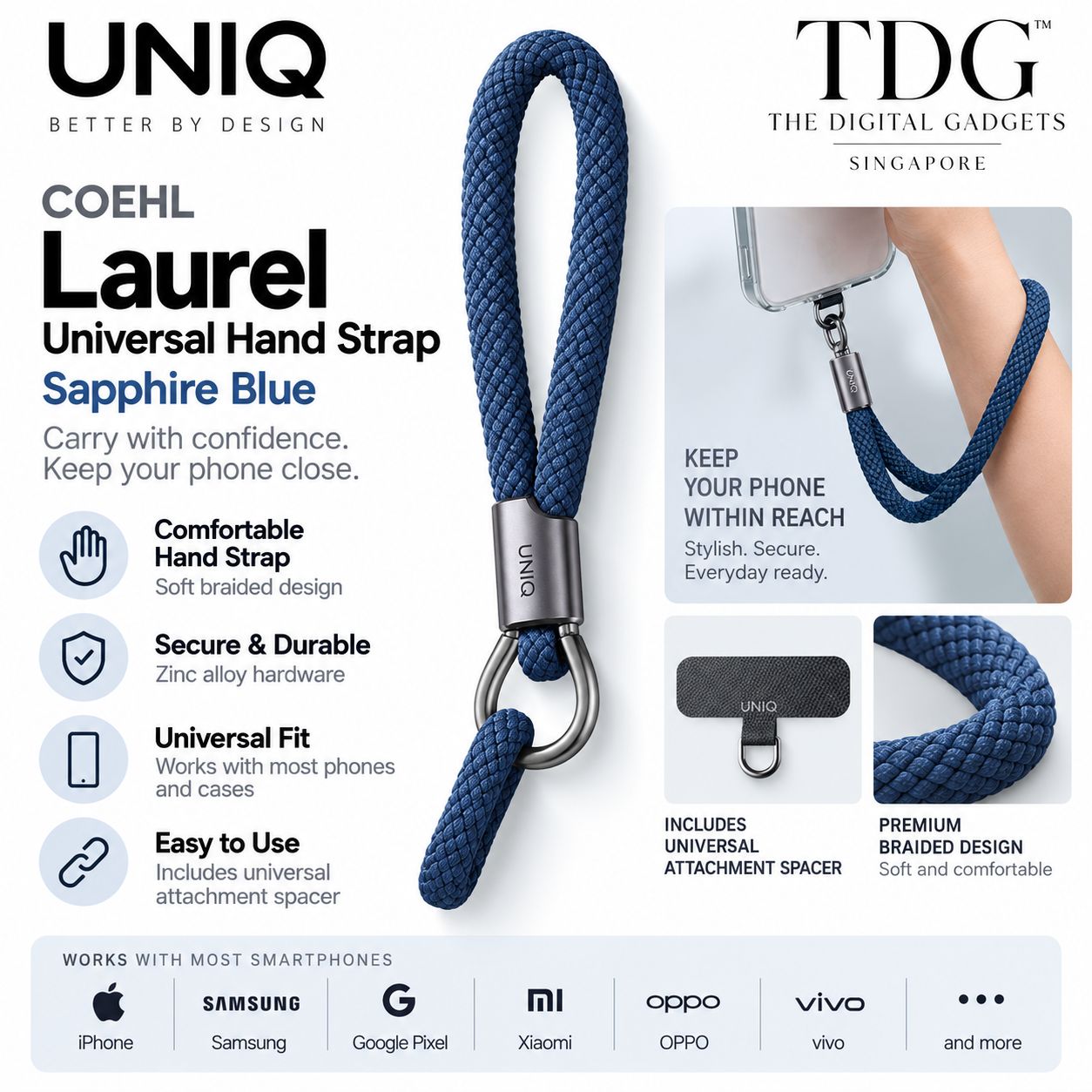 UNIQ COEHL Laurel Universal Hand Strap – Sapphire Blue