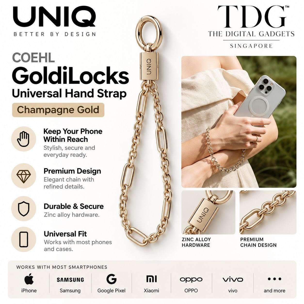 UNIQ COEHL GoldiLocks Universal Hand Strap – Champagne Gold