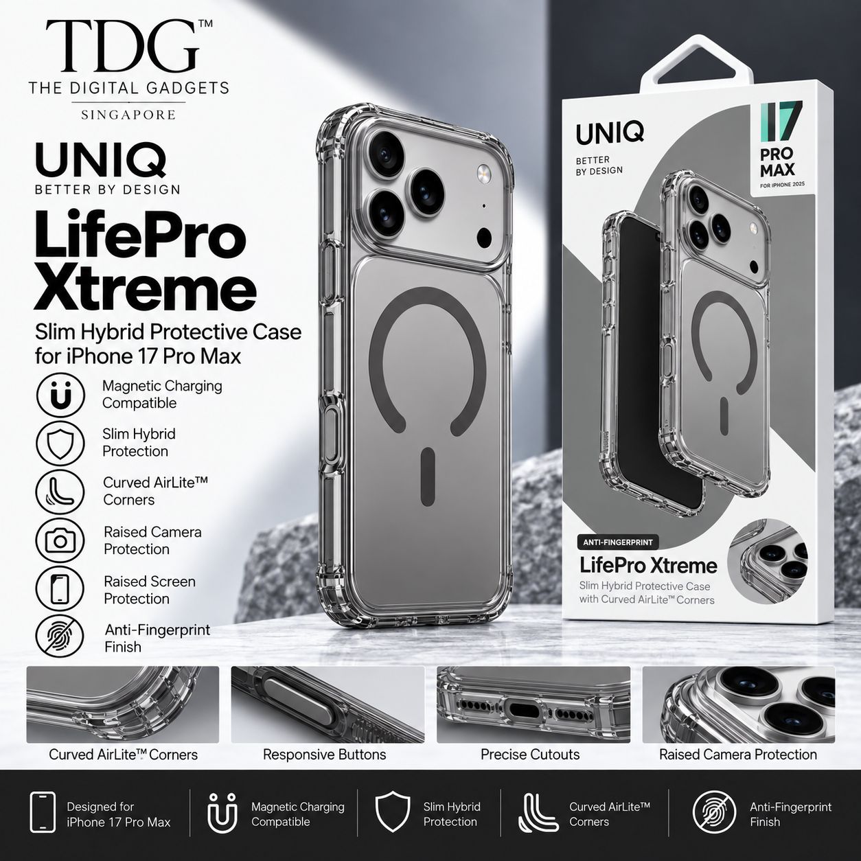 UNIQ LifePro Xtreme Magnetic Case for iPhone 17 Pro Max – Smoke/Clear