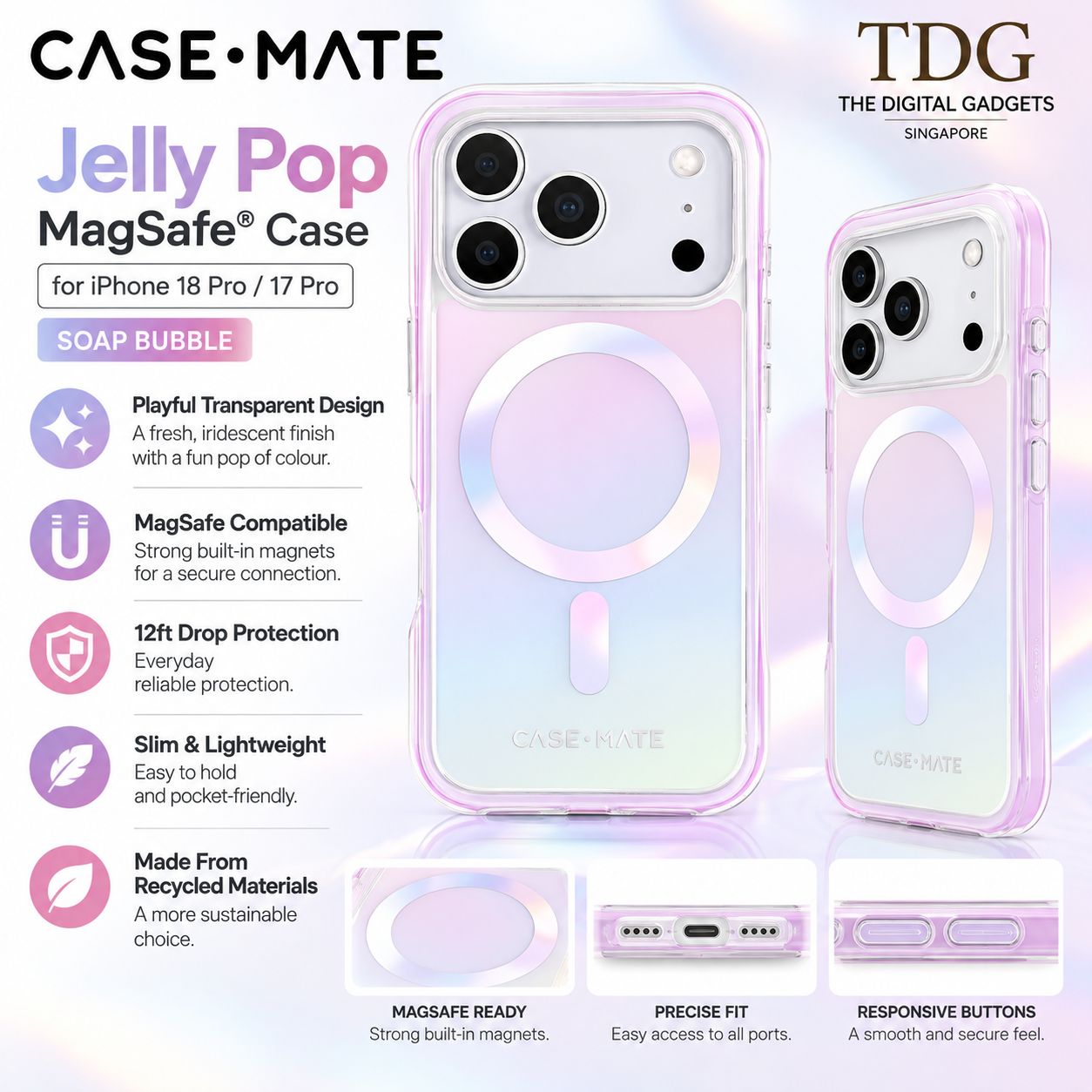 Case-Mate iPhone 18 Pro Max/17 Pro Max Jelly Pop MagSafe Case, Soap Bubble