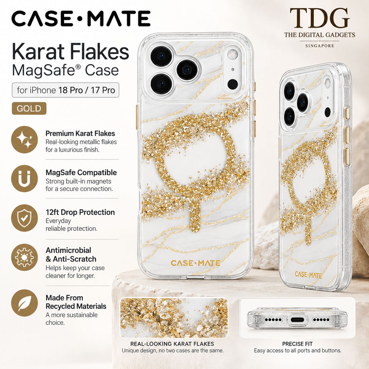 Case-Mate iPhone 18 Pro Max/17 Pro Max Karat Flakes MagSafe Case, Gold