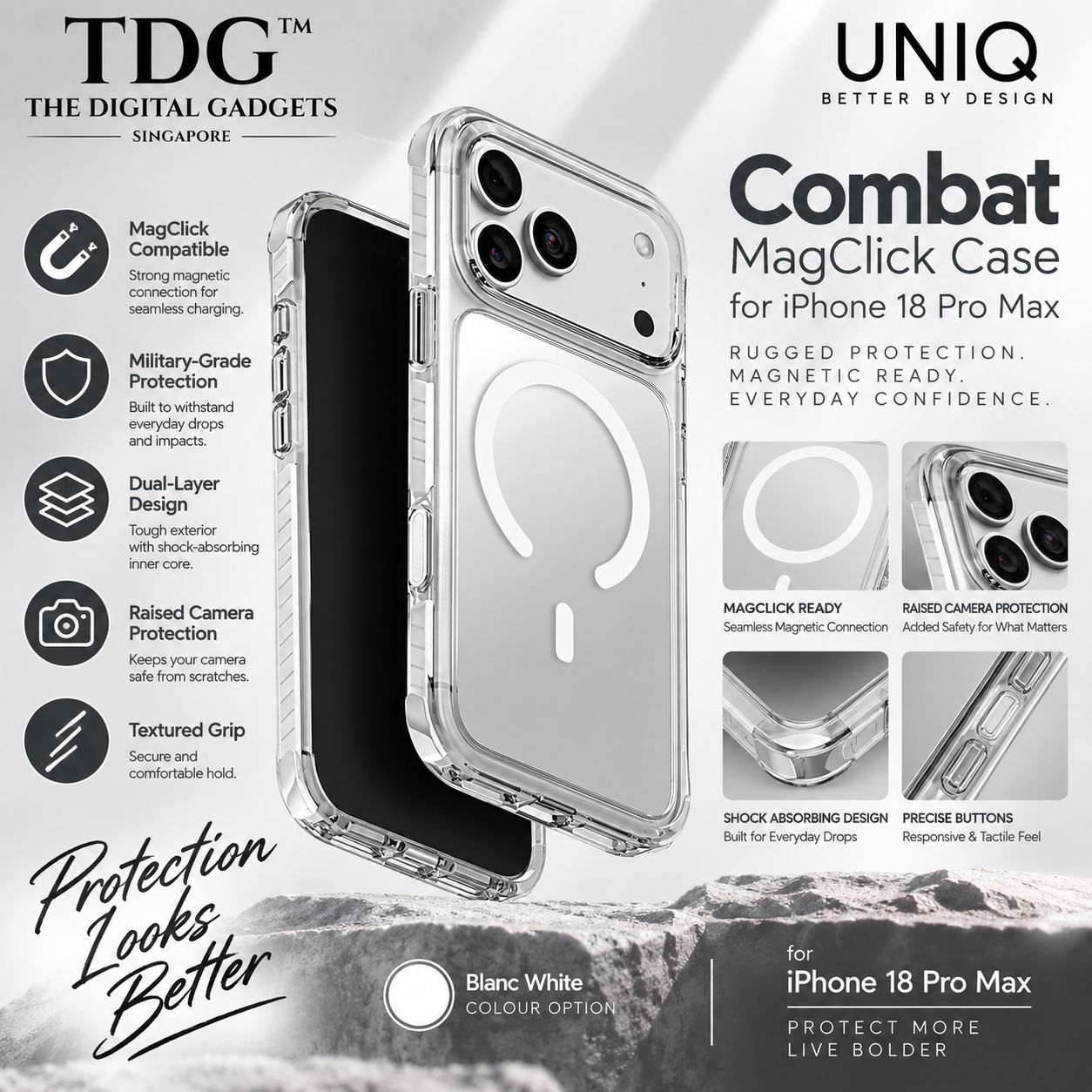 UNIQ iPhone 18 Pro Max Combat MagClick Case – Blanc White -New!