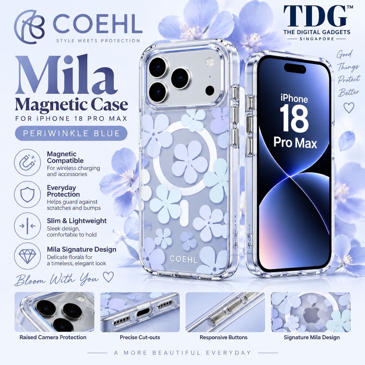 Coehl iPhone 18 Pro Max Mila Magnetic Case, Periwinkle Blue -New!