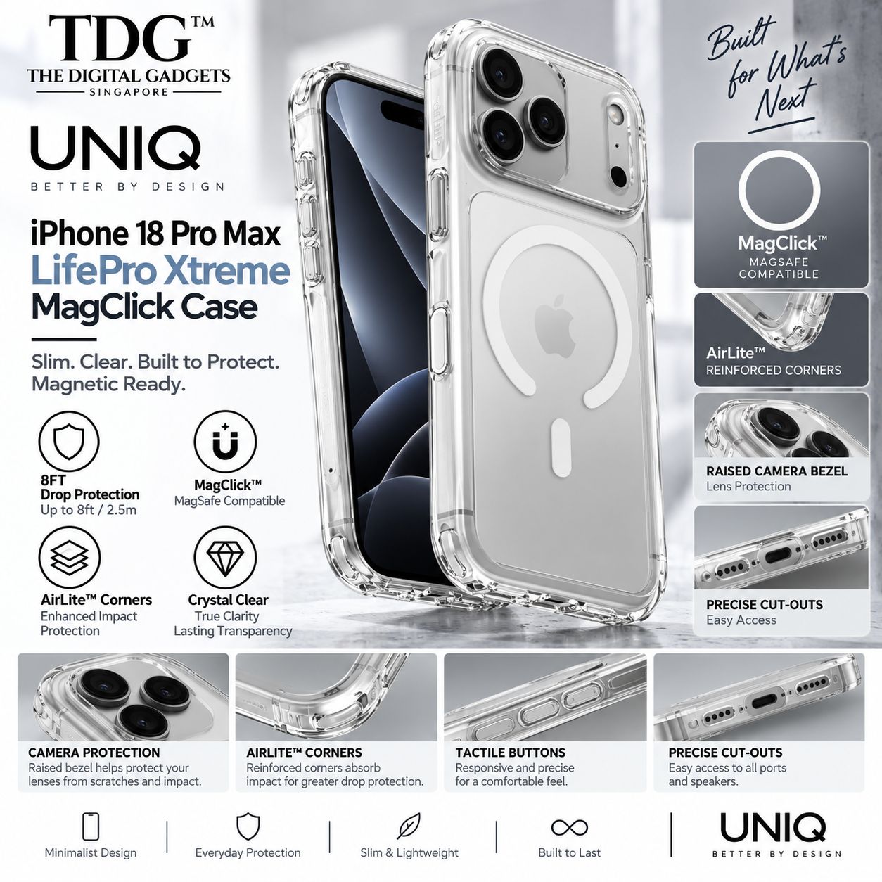 UNIQ iPhone 18 Pro Max LifePro Xtreme MagClick Case, Crystal Clear -New!