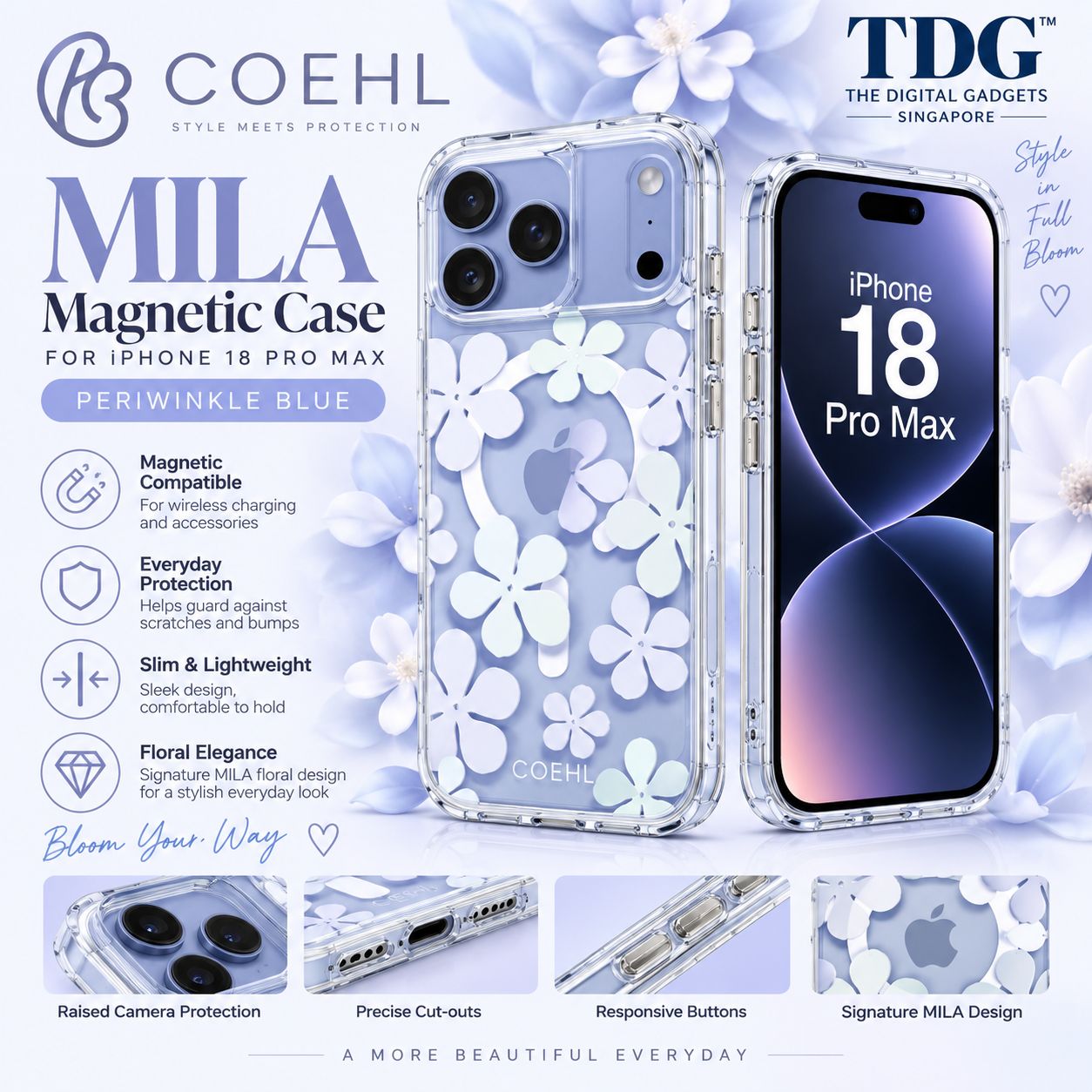Coehl iPhone 18 Pro Mila Magnetic Case, Periwinkle Blue -New!
