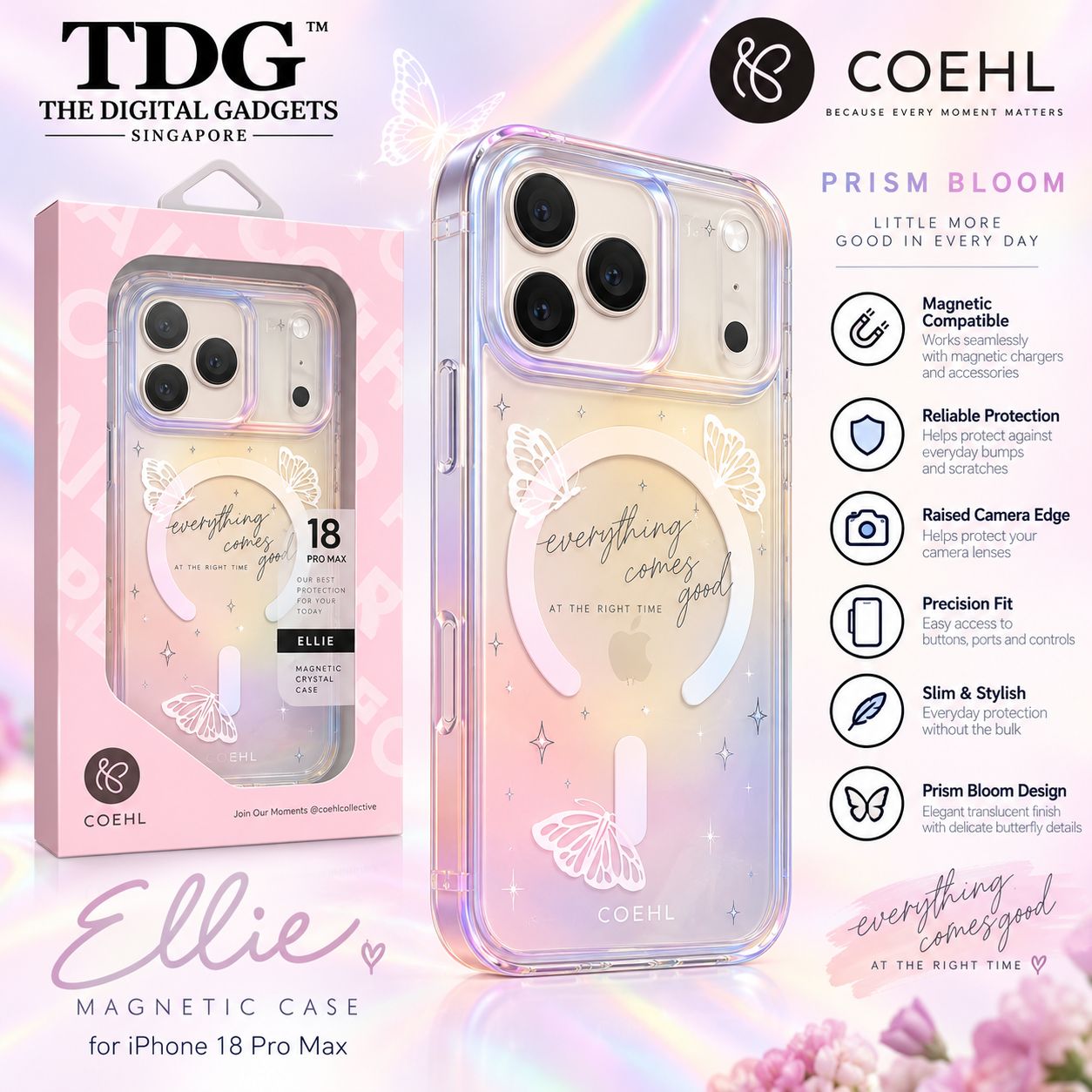 Coehl Ellie iPhone 18 Pro Max Magnetic Case, Prism Bloom-New!