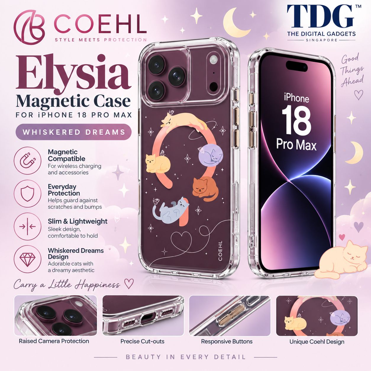 Coehl iPhone 18 Pro Max Elysia Magnetic Case, Whiskered Dreams -New!
