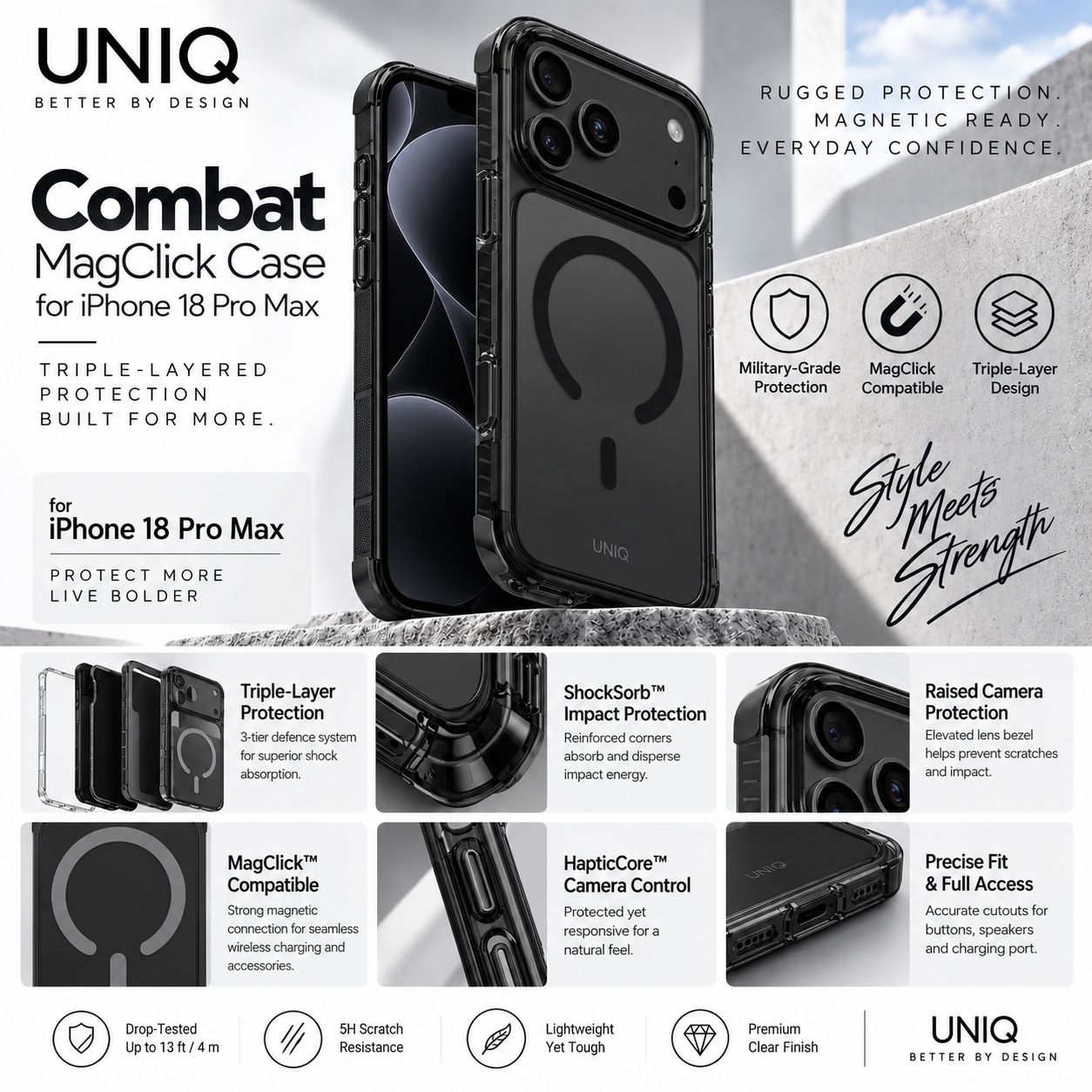 UNIQ iPhone 18 Pro Max Combat MagClick Triple-Layered Protective Case -New!