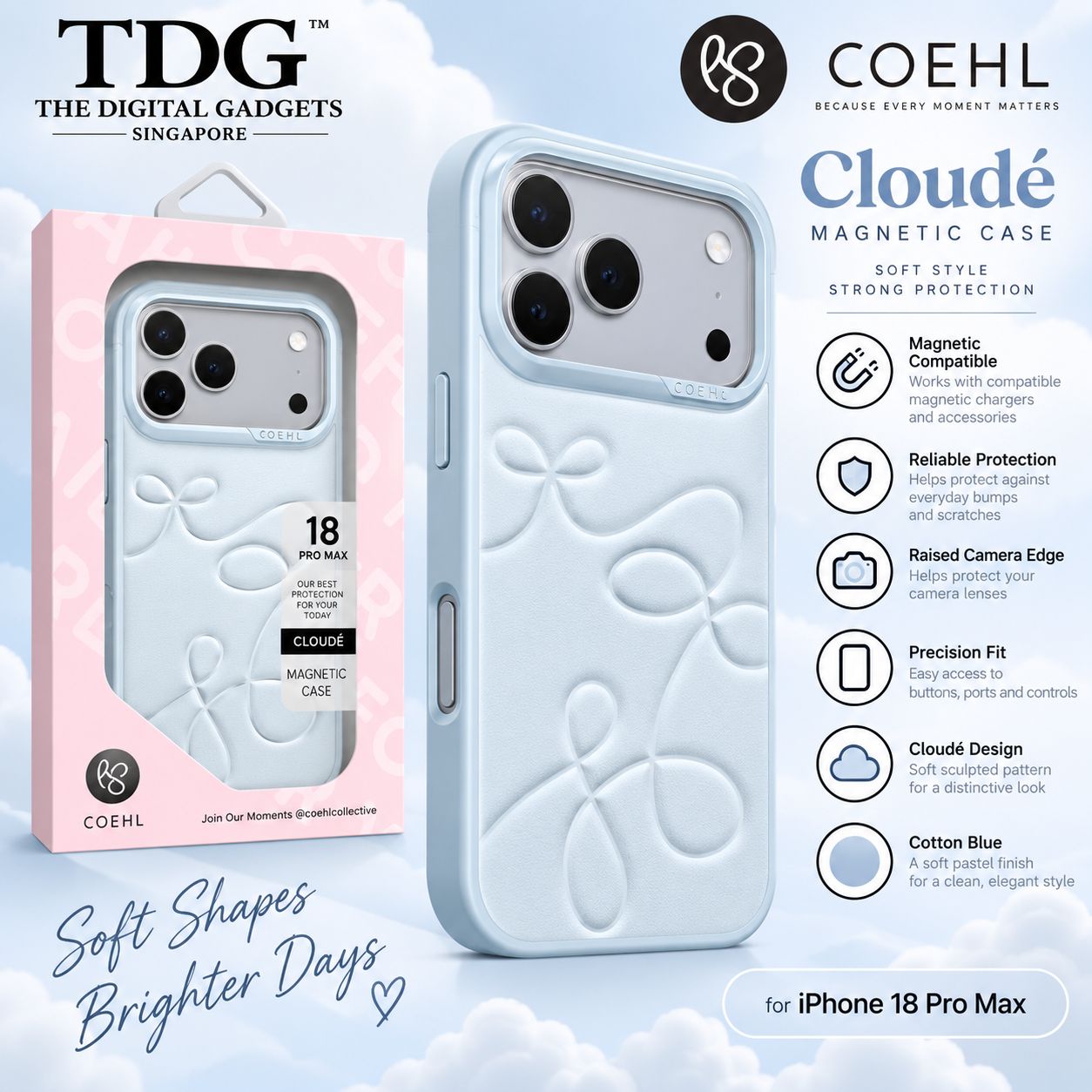 Coehl Cloud iPhone 18 Pro Max Magnetic Case, Cotton Blue