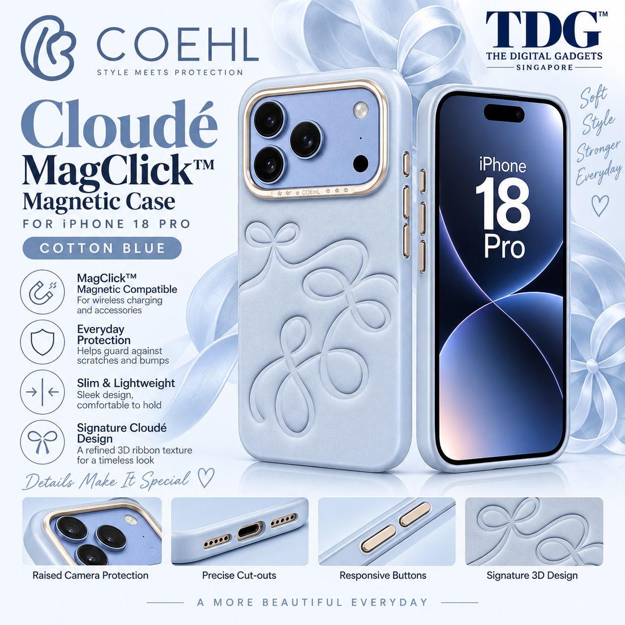Coehl iPhone 18 Pro Cloudé Magnetic Case, Cotton Blue -New!