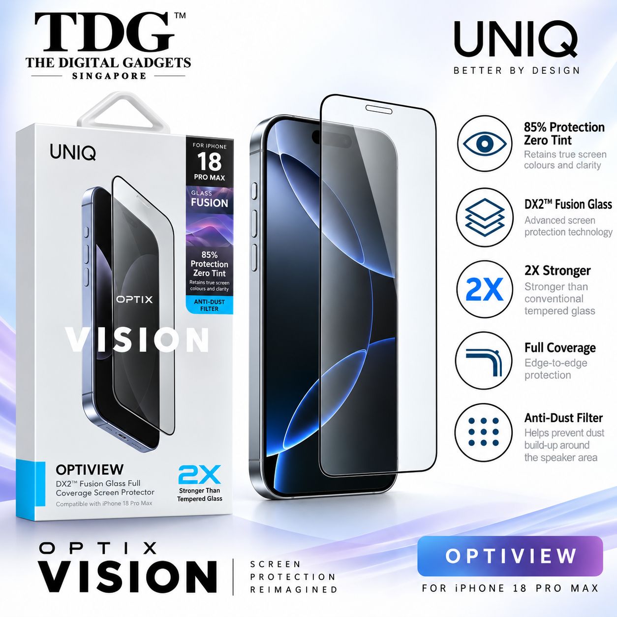 UNIQ Optix Vision Optiview iPhone 18 Pro Max Screen Protector