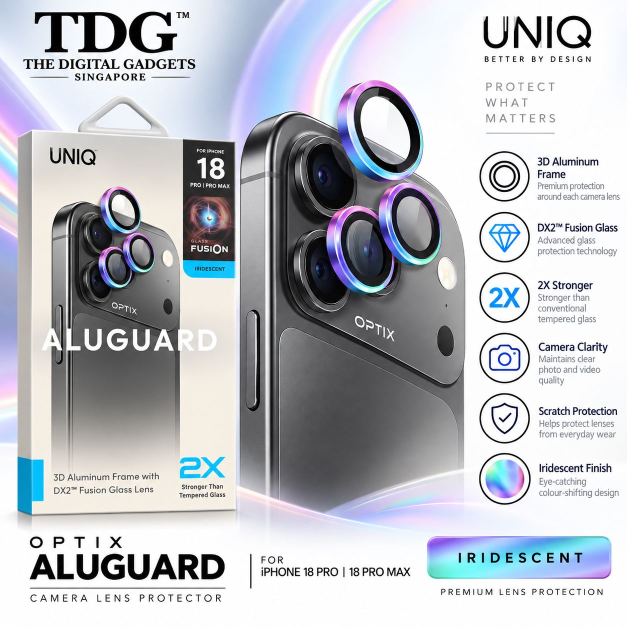 UNIQ Optix Aluguard Camera Lens Protector, Iridescent