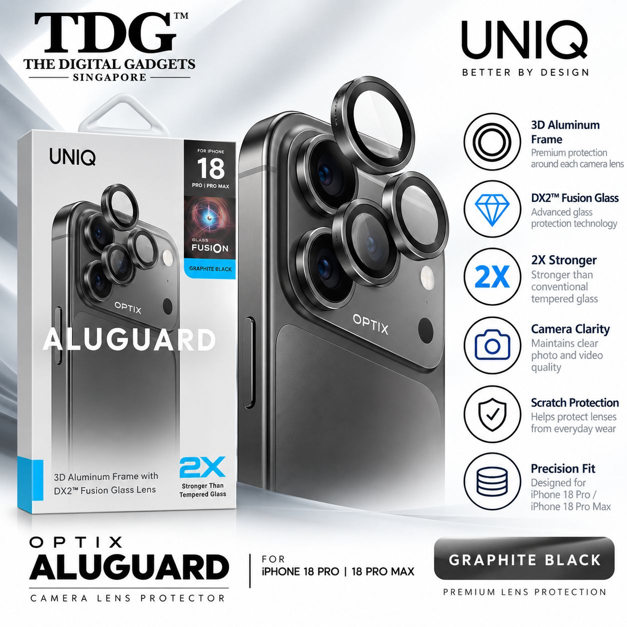 UNIQ Optix Aluguard Camera Lens Protector, Graphite Black