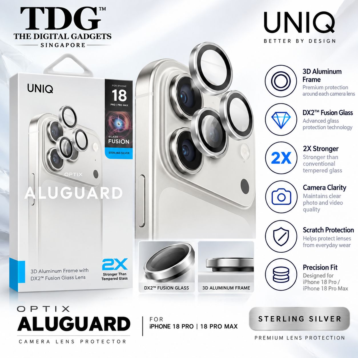 UNIQ Optix Aluguard Camera Lens Protector, Sterling Silver