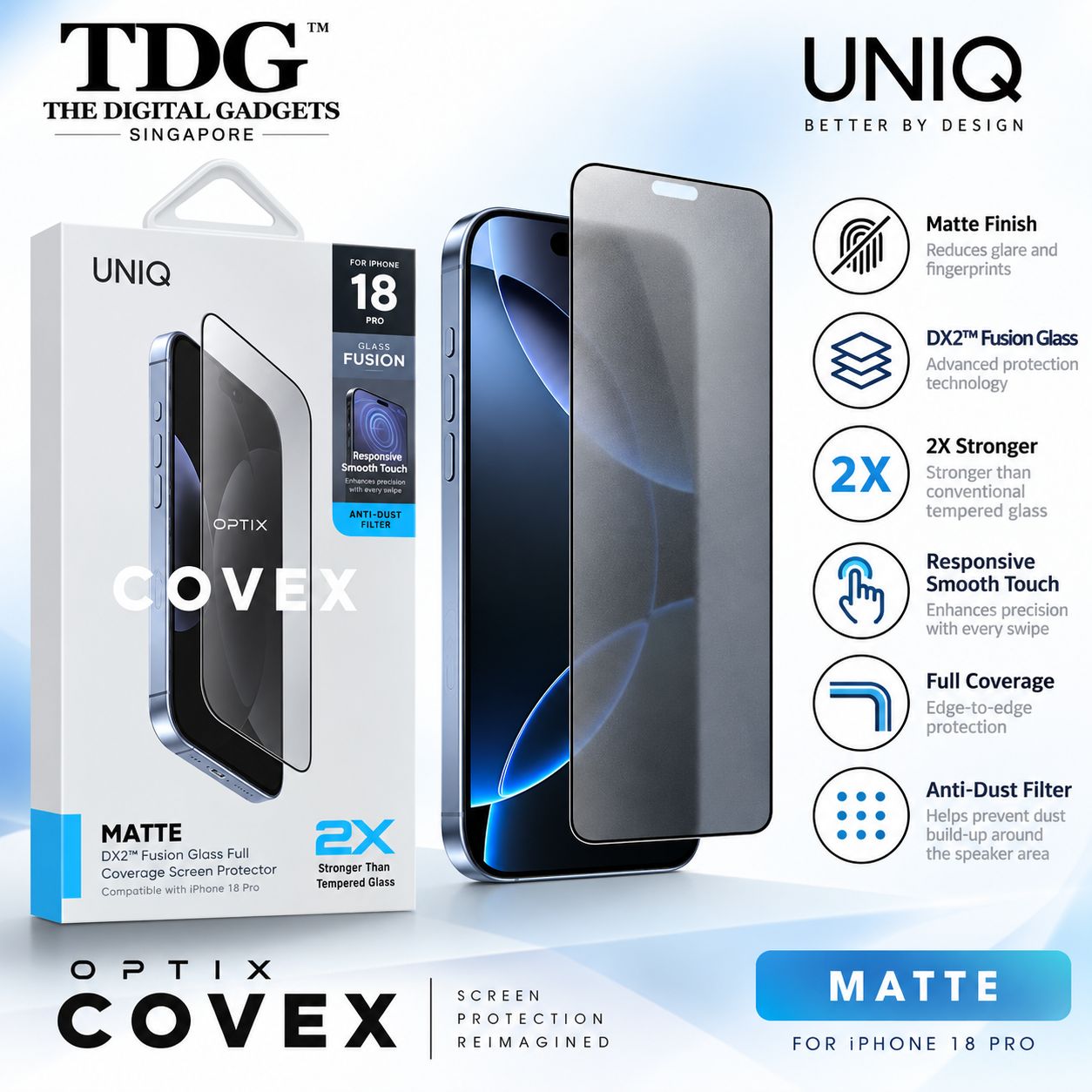 UNIQ Optix Covex iPhone 18 Pro Matte Screen Protector