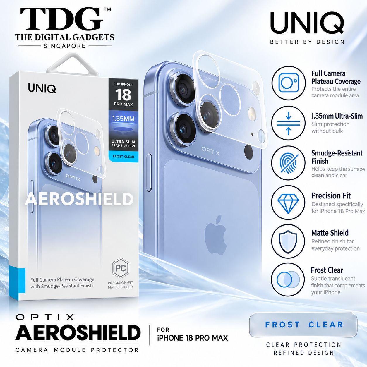 UNIQ Optix Aeroshield Camera Module Protector, Frost Clear