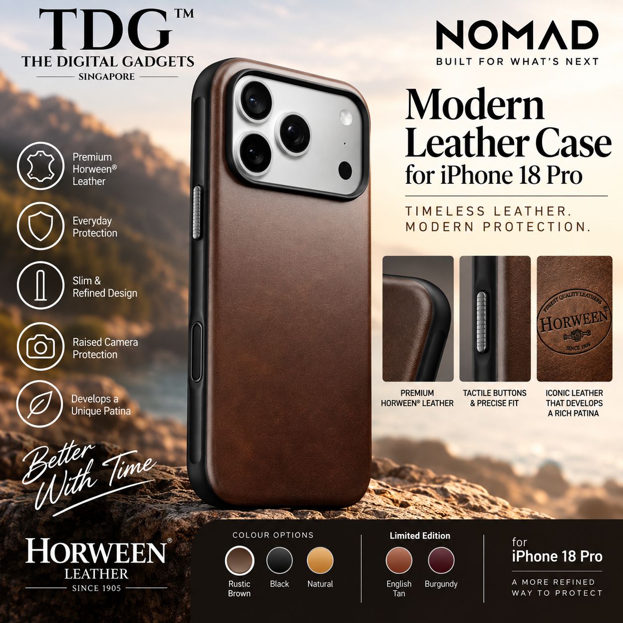 Nomad iPhone 18 Pro Modern Leather Case – Rustic Brown