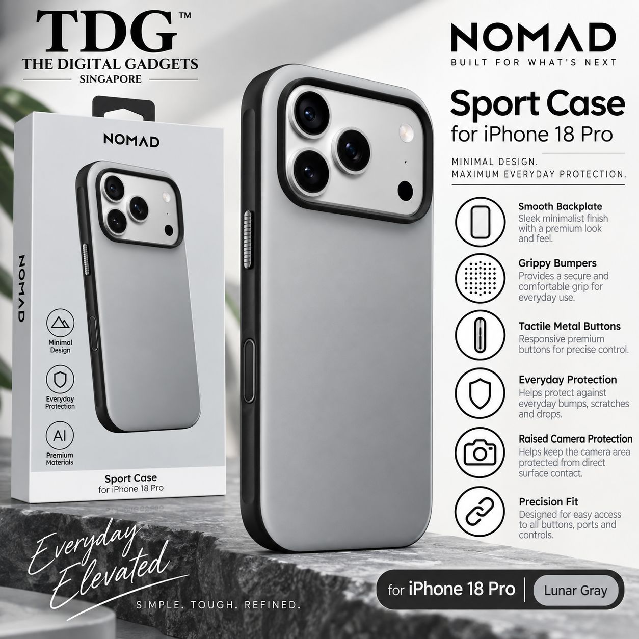 Nomad Sport Case for iPhone 18 Pro – Lunar Gray