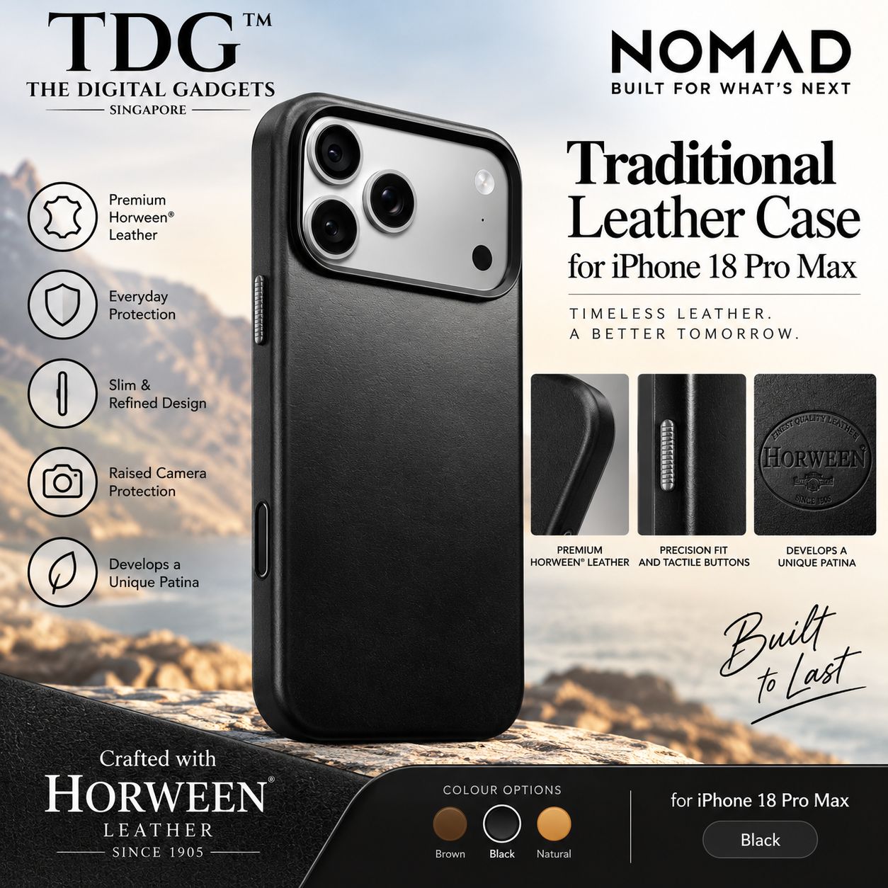 Nomad iPhone 18 Pro Max Traditional Leather Case � Black