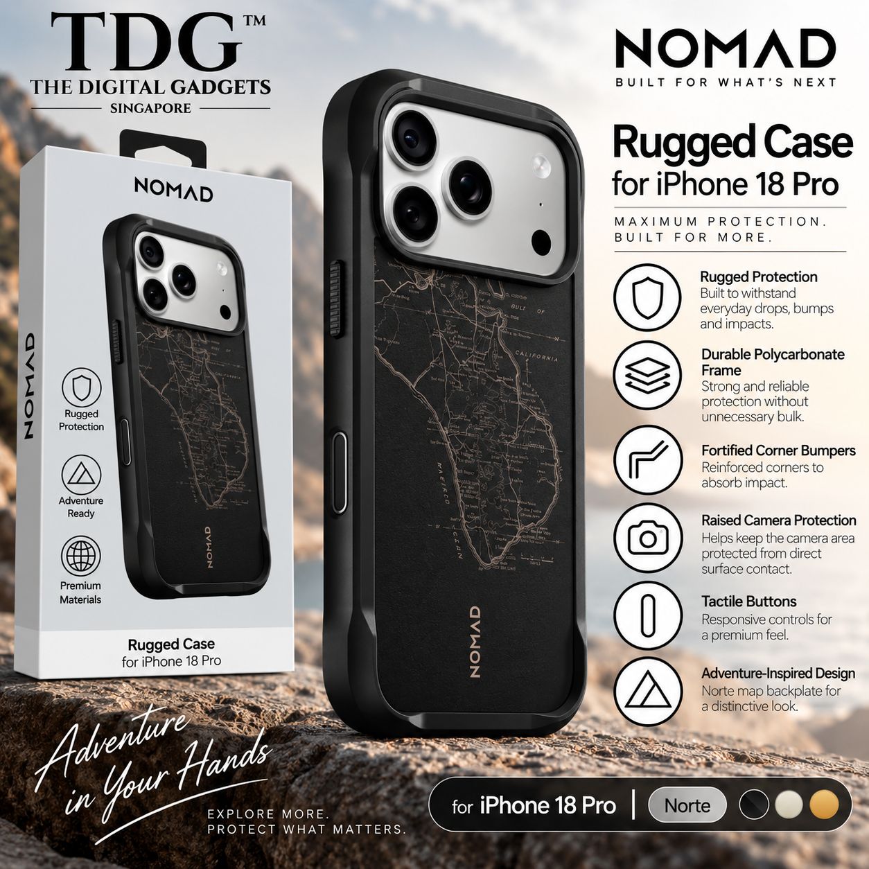 Nomad Rugged Case for iPhone 18 Pro – Norte
