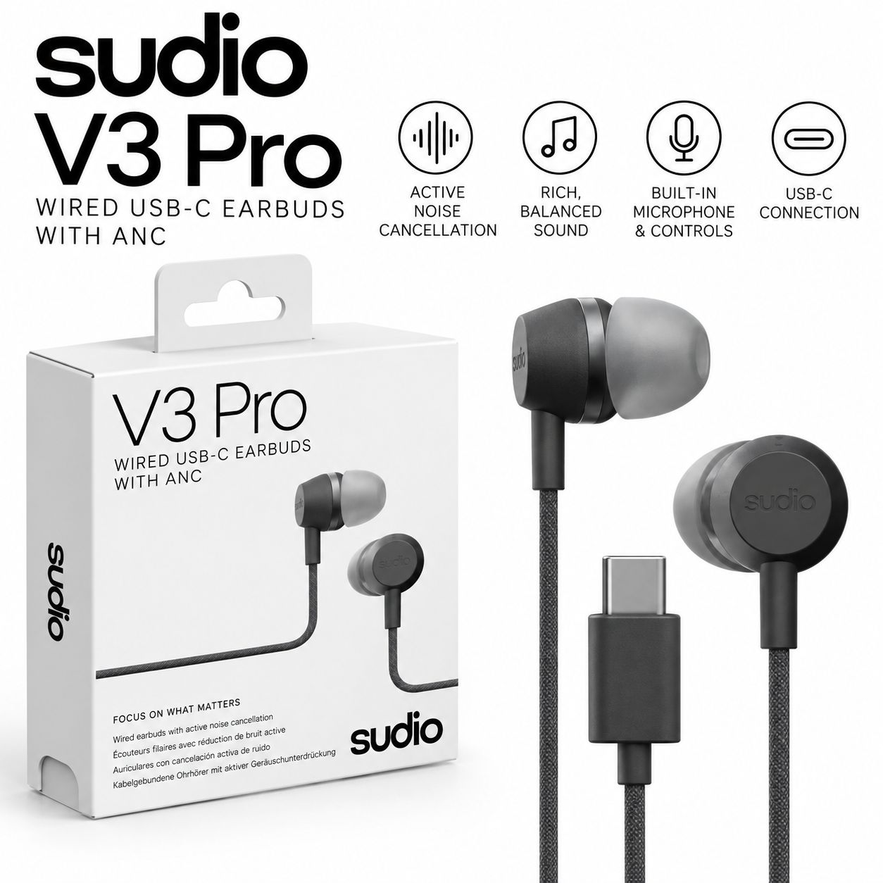 Sudio V3 Pro Wired USB-C Earbuds with ANC