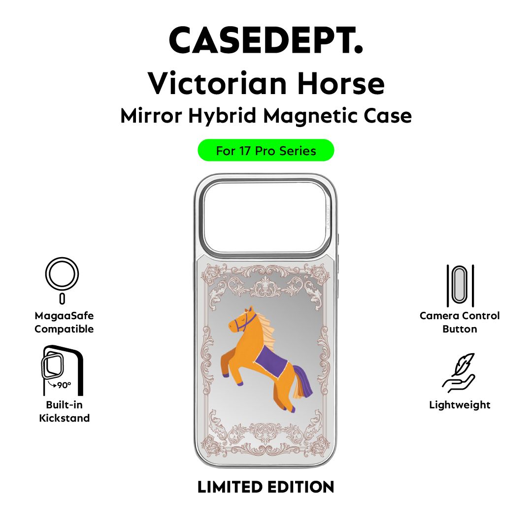 CaseDept. iPhone 17 Pro | 17 Pro Max Mirror Case - Silver Victorian Horse
