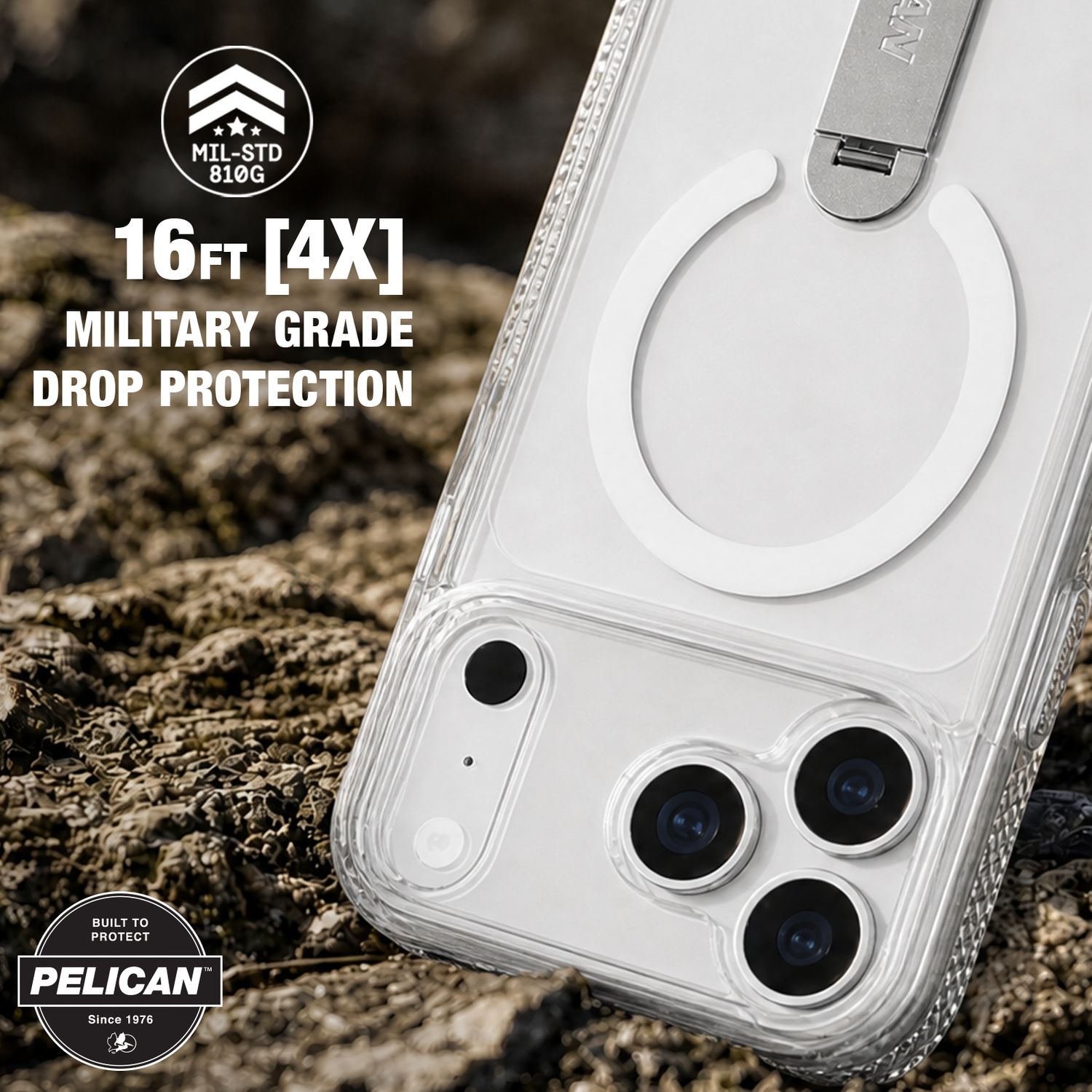Pelican iPhone 18 / 17 Pro / Pro Max - Protector MagSafe Case with Metal Kickstand - Clear