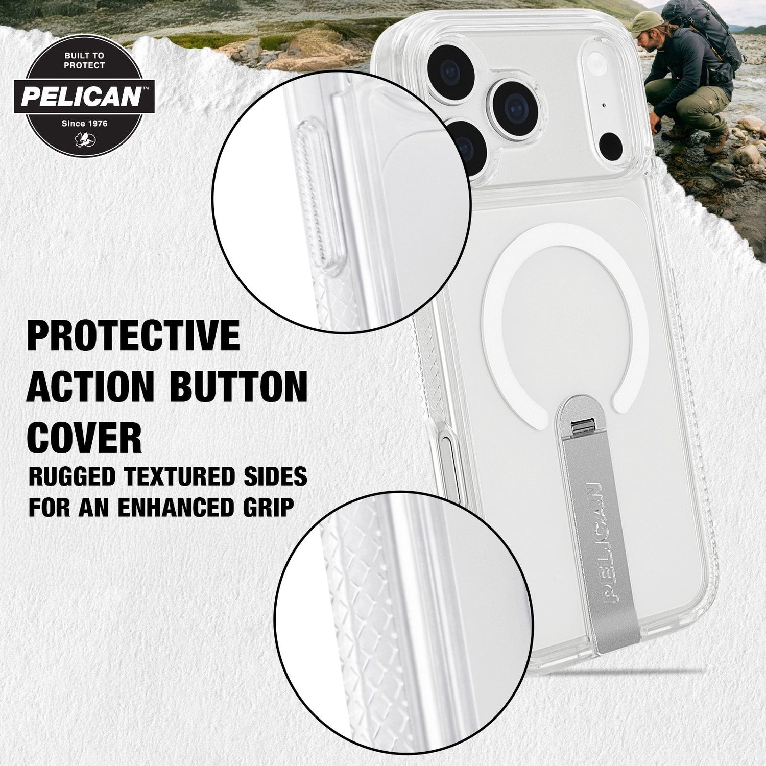 Pelican iPhone 18 / 17 Pro / Pro Max - Protector MagSafe Case with Metal Kickstand - Clear
