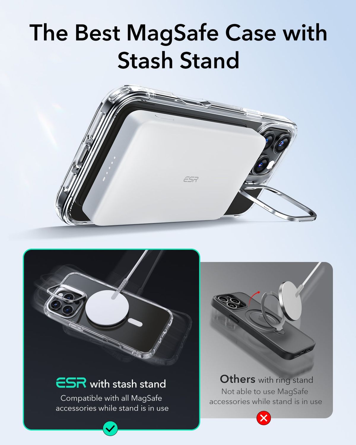 ESR iPhone 16 Pro / 16 Pro Max Classic Hybrid Case Stash Stand(HaloLock) with Screen Protector Set