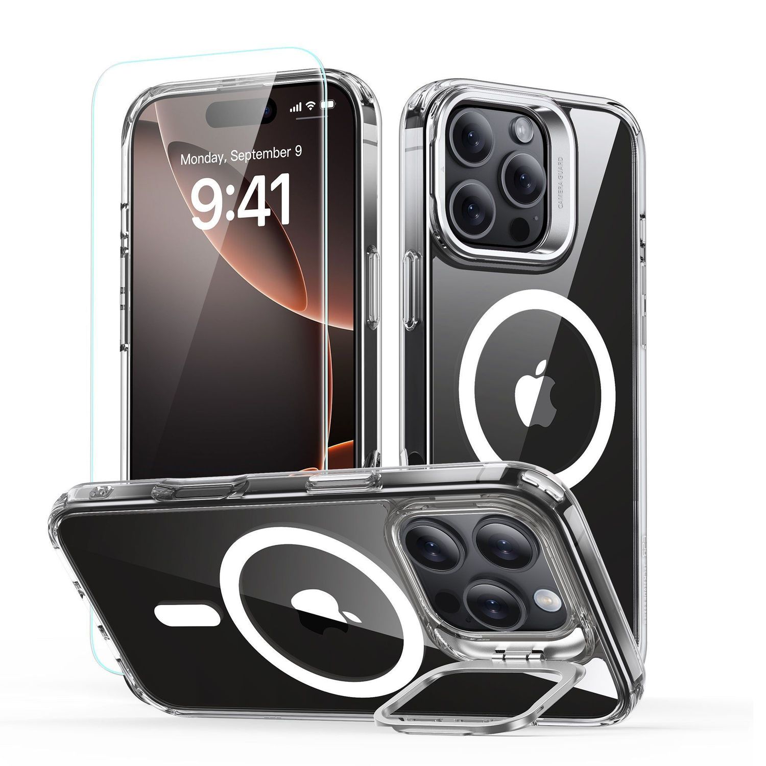 ESR iPhone 16 Pro / 16 Pro Max Classic Hybrid Case Stash Stand(HaloLock) with Screen Protector Set C